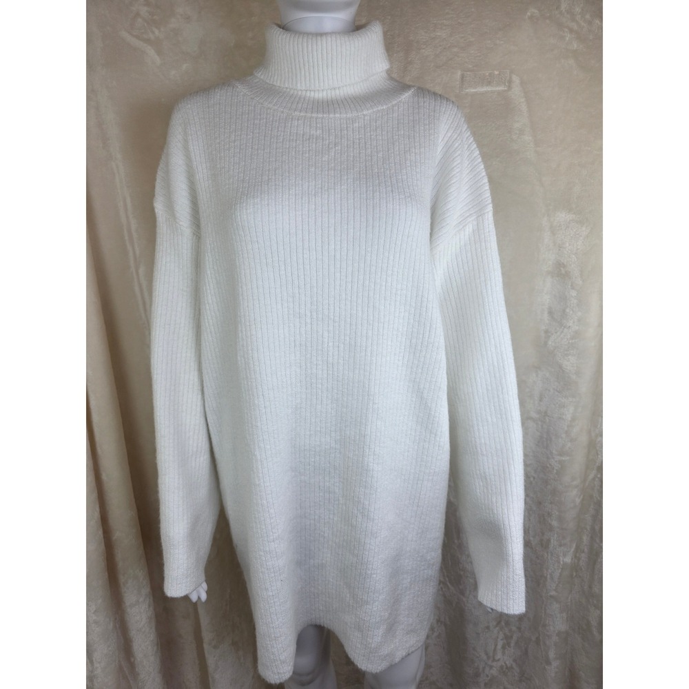 Princess Polly Sonelle Sweater Mini Dress White Ribbed Turtleneck SM 1218228